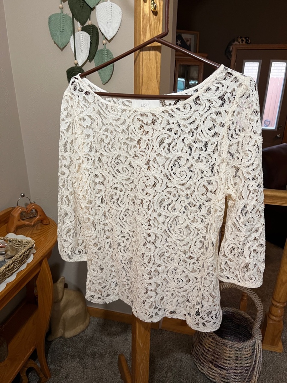 LOFT Cream Lace Boatneck Blouse